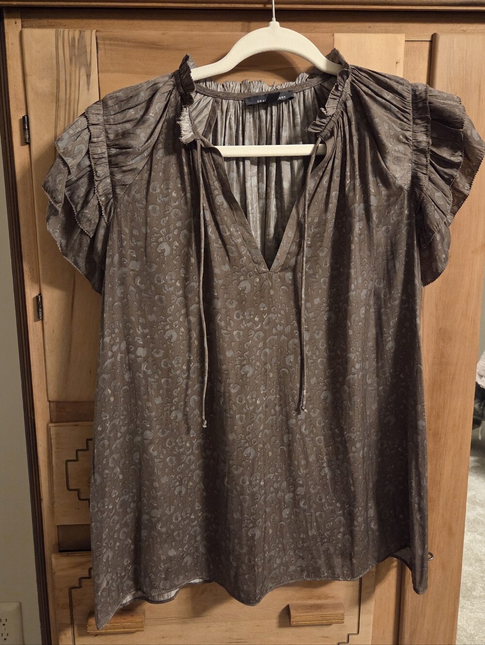 Grade And Gather Brown Short-Sleeve Ruffled V-Neck Blouse